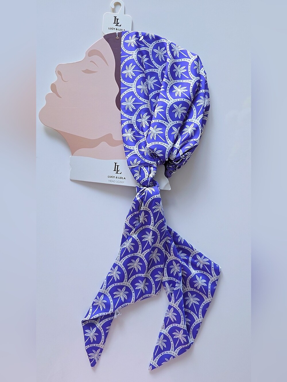 Blue Palm-Print Head Scarf